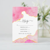 Roze en Gold Agate Wedding RSVP Kaartje (Staand voorkant)