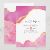 Roze en Gold Agate Wedding Save The Date (Voorkant / Achterkant)