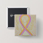 Roze en Gold Awareness Ribbon Angel Button Pins (Voorkant /achterkant)