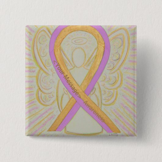 Roze en Gold Awareness Ribbon Angel Button Pins (Voorkant)