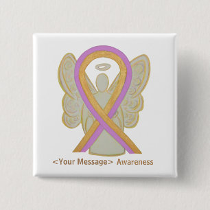 Roze en Gold Awareness Ribbon Angel Button Pins