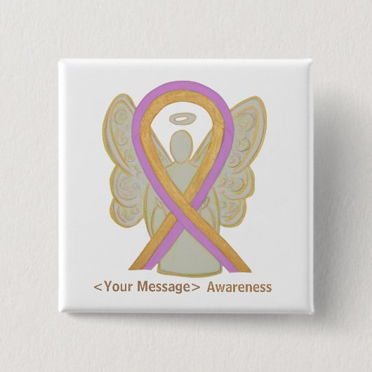 Roze en Gold Awareness Ribbon Angel Button Pins (Voorkant)