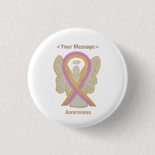 Roze en Gold Awareness Ribbon Angel Button Pins (Voorkant)