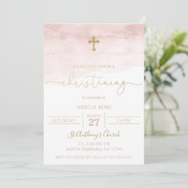 Roze en Gold Baby Christening Invitation Girl Kaart
