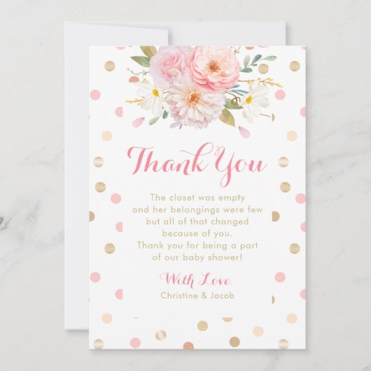 Roze en Gold Baby shower - Hartelijk dank (Voorkant)