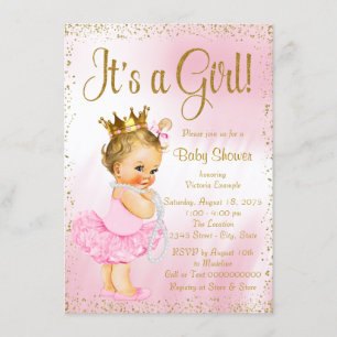 Roze en Gold Ballerina Tutu Pearl Baby shower Kaart