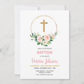 Roze en Gold Baptism Invitation Kaart (Voorkant)