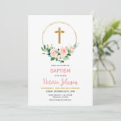 Roze en Gold Baptism Invitation Kaart (Staand voorkant)