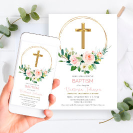 Roze en Gold Baptism Invitation Kaart