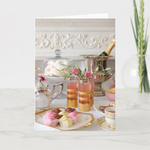 Roze en Gold Birthday-kaart, Engelse thee, Cake Kaart