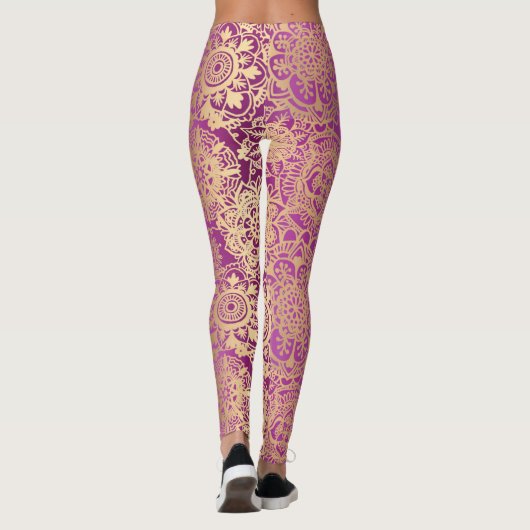 Roze en Gold Boho Mandala Pattern Yoga Leggings (Achterkant)