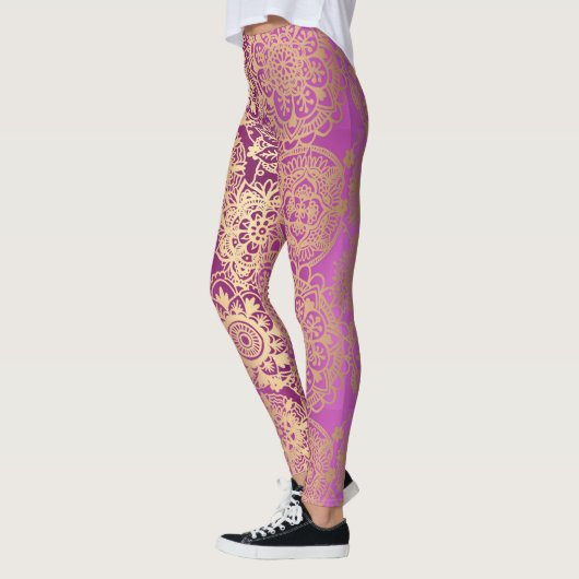 Roze en Gold Boho Mandala Pattern Yoga Leggings (Links)