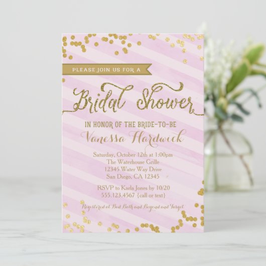 Roze en Gold Bridal Shower Kaart (Staand voorkant)