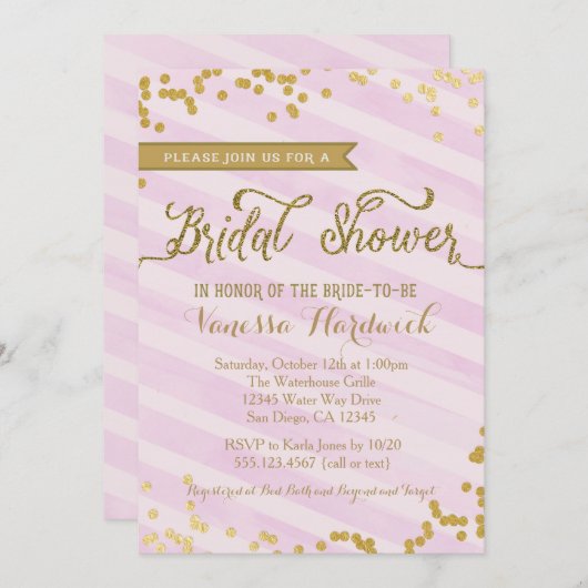 Roze en Gold Bridal Shower Kaart (Voorkant / Achterkant)