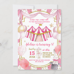 Roze en Gold Carousel Girl Birthday Invitation Kaart