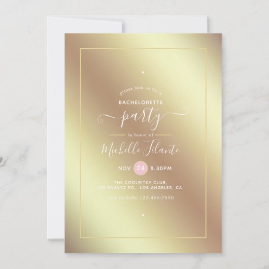 Roze en Gold Chic Bachelorette Party Invitation Kaart (Achterkant)