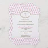 Roze en Gold Christening Baptism Uitnodiging (Voorkant / Achterkant)