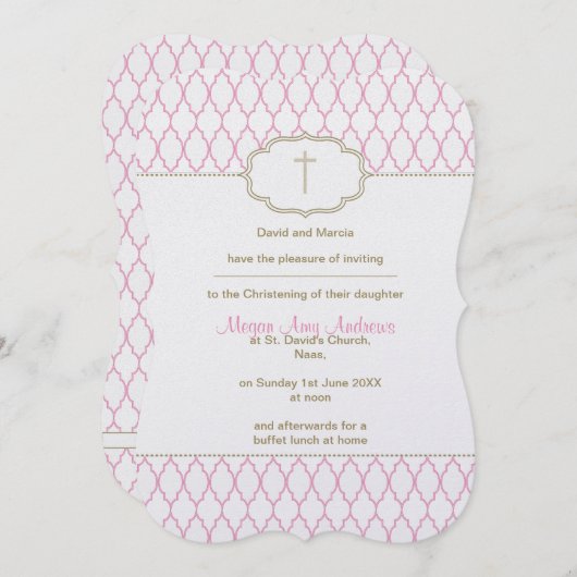 Roze en Gold Christening Baptism Uitnodiging (Voorkant / Achterkant)