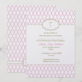 Roze en Gold Christening Baptism Uitnodiging (Voorkant / Achterkant)