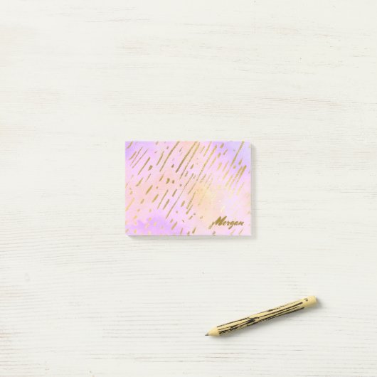 Roze en Gold Classy Post-it® Notes (Op bureau)