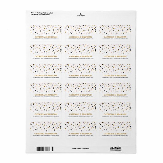 Roze en Gold Confetti Stippen Retouradres label (Full Sheet)