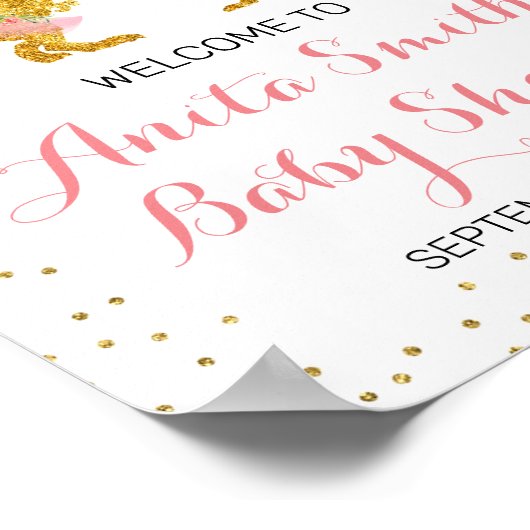 Roze en Gold Dino-baby shower, welkomstteken Poster (Hoek)