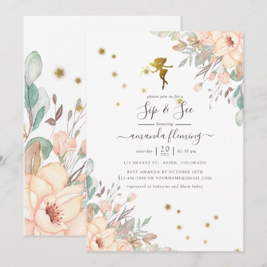 Roze en Gold Fairy-meisje Sip en zie Kaart (Voorkant / Achterkant)