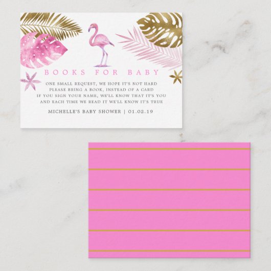 Roze en Gold Flamingo Baby shower Book Request Informatiekaartje (Voorkant / Achterkant)
