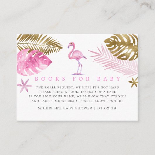 Roze en Gold Flamingo Baby shower Book Request Informatiekaartje (Voorkant)