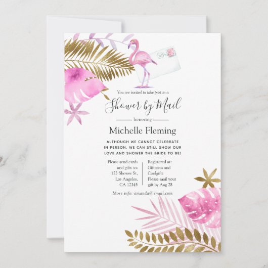 Roze en Gold Flamingo Bridal of Baby shower per po Kaart (Voorkant)