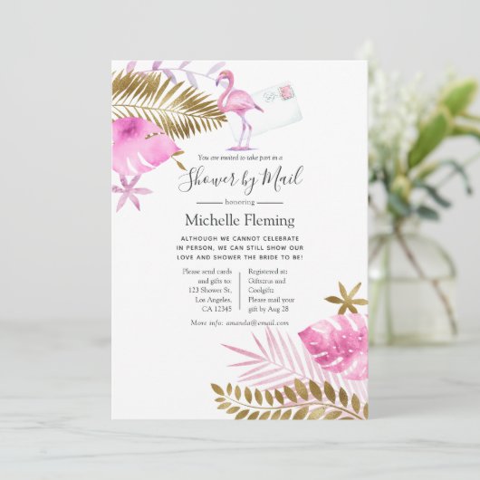 Roze en Gold Flamingo Bridal of Baby shower per po Kaart (Staand voorkant)