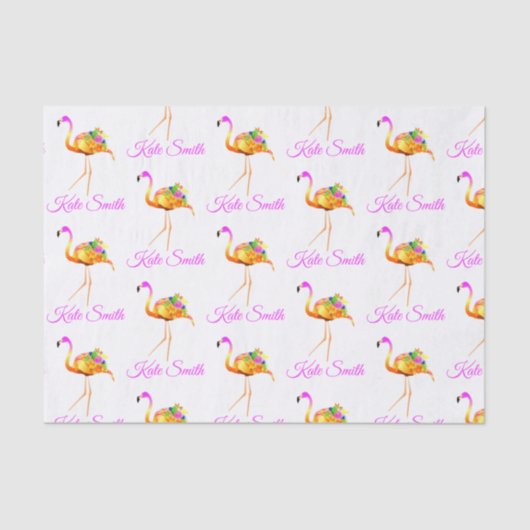 Roze en Gold Flamingo | waterverf bloemen Tissuepapier (Voorkant)
