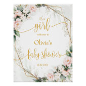 Roze en Gold Floral Baby shower Welkomstteken Perfect Poster (Voorkant)