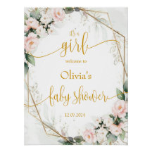 Roze en Gold Floral Baby shower Welkomstteken