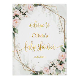 Roze en Gold Floral Baby shower Welkomstteken Perfect Poster