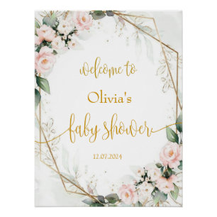 Roze en Gold Floral Baby shower Welkomstteken Perfect Poster