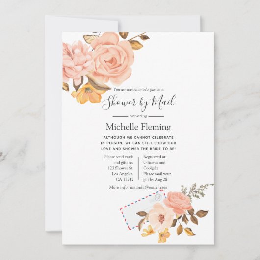 Roze en Gold Floral Bridal of Baby shower per post Kaart (Voorkant)