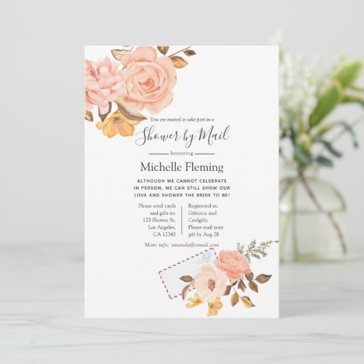 Roze en Gold Floral Bridal of Baby shower per post Kaart (Staand voorkant)