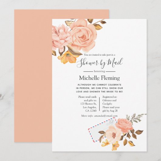 Roze en Gold Floral Bridal of Baby shower per post Kaart (Voorkant / Achterkant)