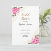 Roze en Gold Floral Bridal Shower Kaart (Staand voorkant)