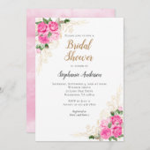 Roze en Gold Floral Bridal Shower Kaart (Voorkant / Achterkant)
