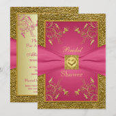 Roze en Gold Floral Bridal Shower Kaart (Voorkant / Achterkant)