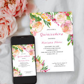Roze en Gold Floral Chic Quinceanera Kaart