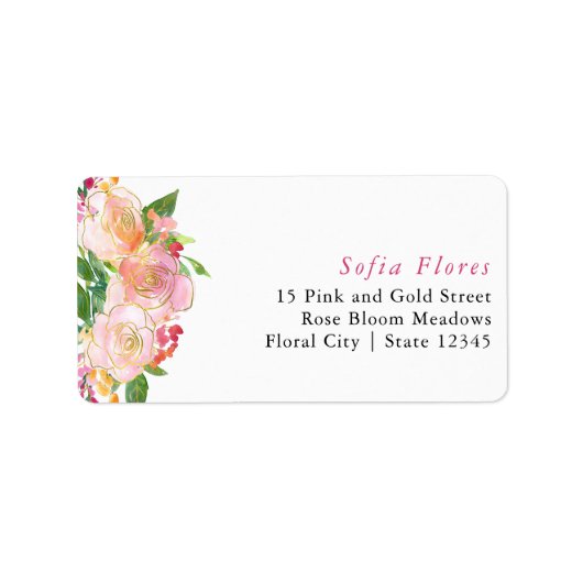 Roze en Gold Floral Chic RSVP Envelope Adres Etiket (Voorkant)