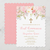 Roze en Gold Floral communiqué Kaart (Voorkant / Achterkant)