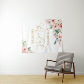 Roze en Gold Floral Vrijgezellenfeest achtergrond Wandkleed (In Situ (horizontaal))