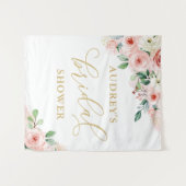 Roze en Gold Floral Vrijgezellenfeest achtergrond Wandkleed (Voorkant (horizontaal))