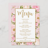 Roze en Gold Floral Wedding Menu Sjabloon Card (Voorkant / Achterkant)