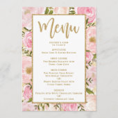 Roze en Gold Floral Wedding Menu Sjabloon Card (Voorkant)