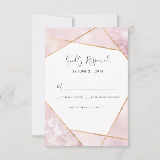 Roze en Gold Geometic RSVP-kaarten Kaart (Voorkant)